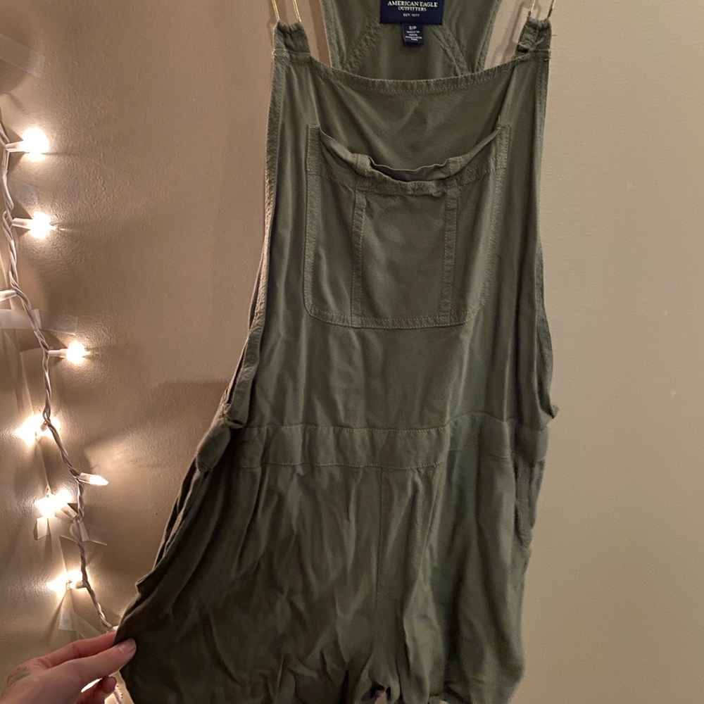 American Eagle olive green soft short overalls